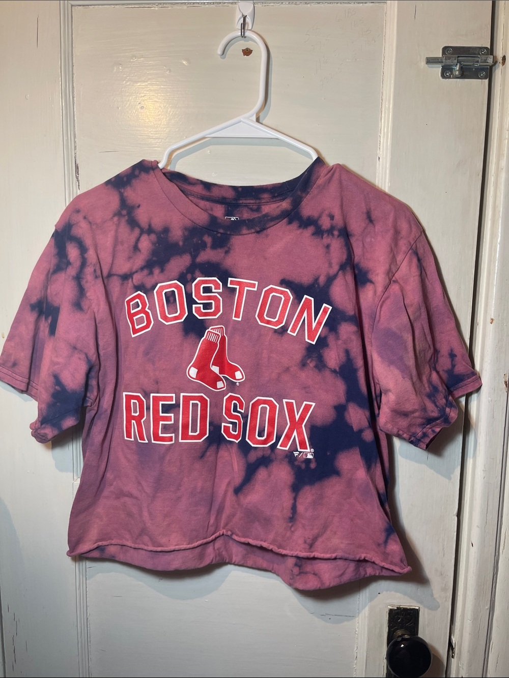 Boston Red Sox Cropped Tie-Dye Tee - Pink & Navy